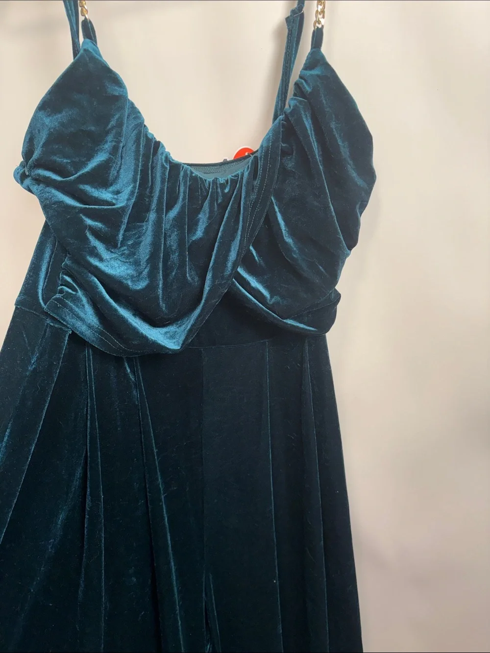 Cider Teal Velvet Draped Wide-Leg Jumpsuit - Picture 4 of 13